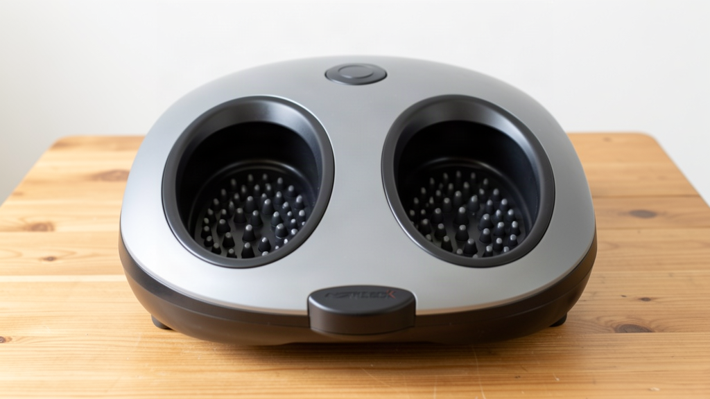 Nekteck shiatsu foot massager with kneading nodes exposed on a wooden table