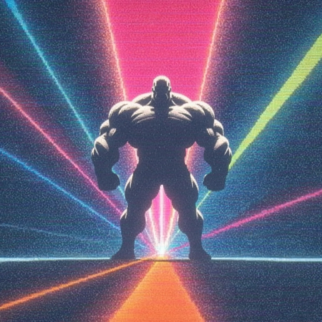 neon ray silhouette, laser dawn