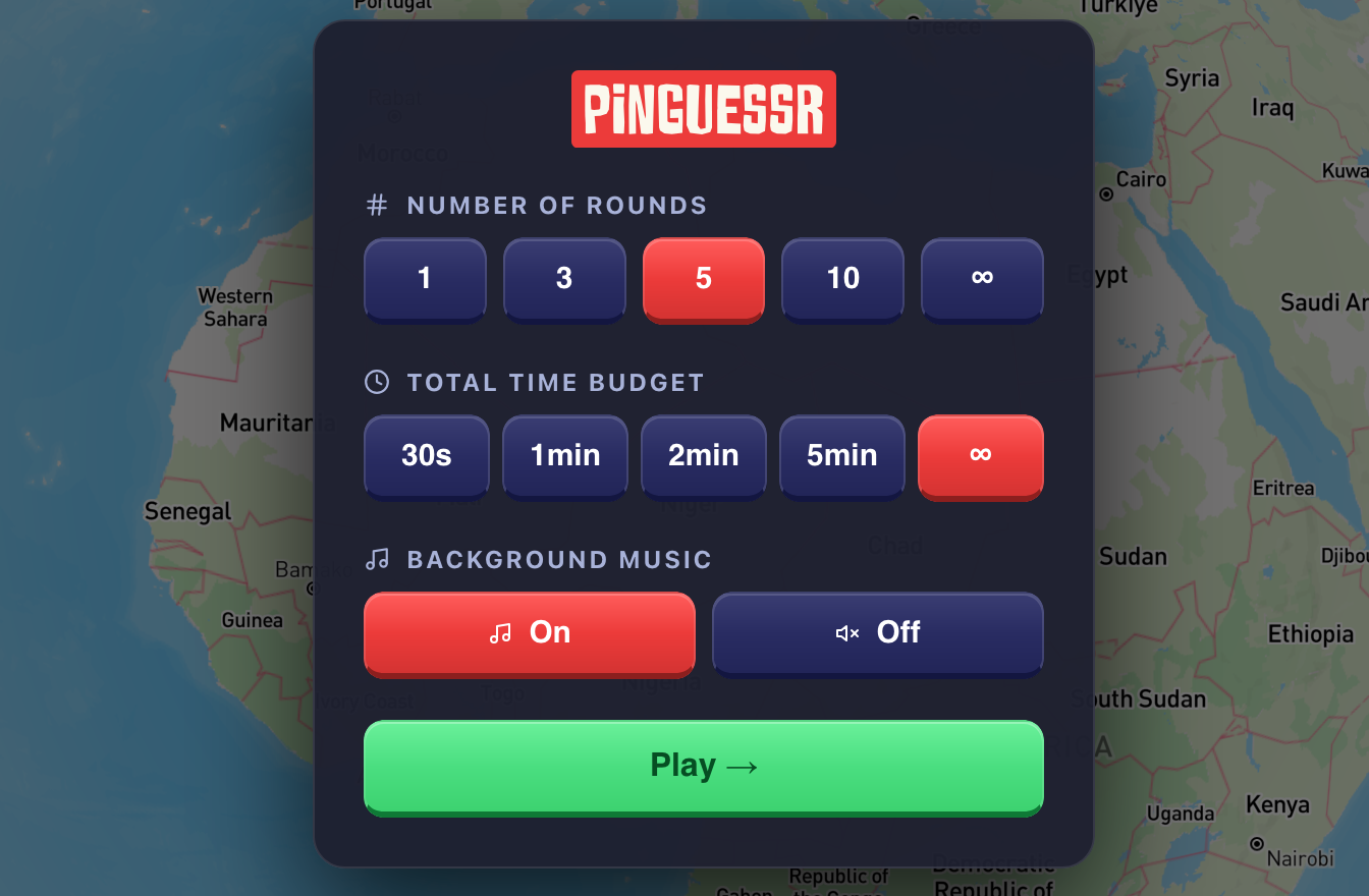 Settings screen showing round count and time options