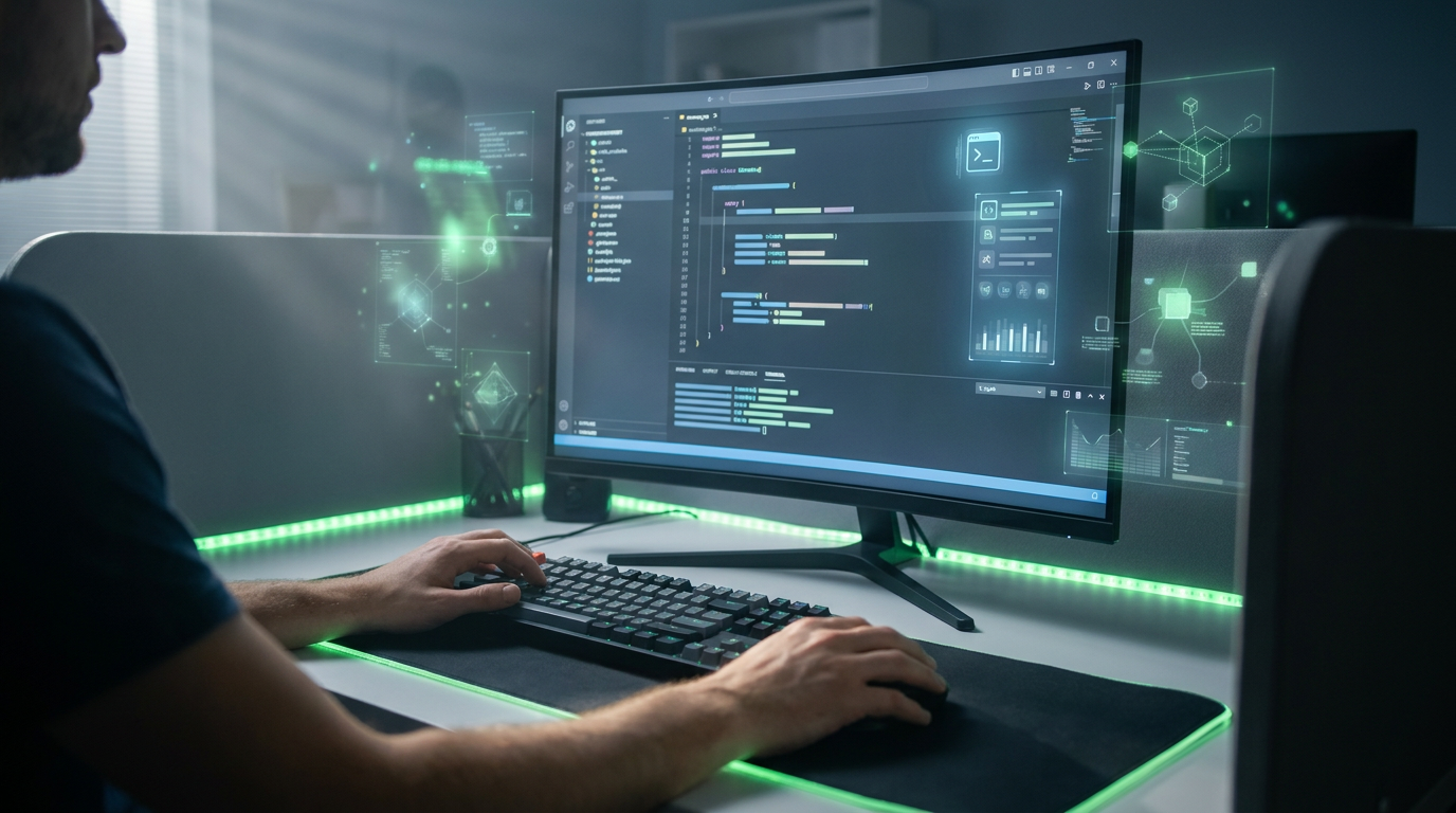 A developer using ZCode, an AI coding platform powered by GLM-5.2, showing seamless integration and enhanced productivity.