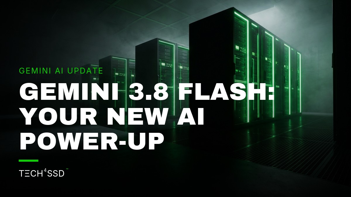A futuristic, interconnected network of glowing nodes representing AI agents and models, with lines of code flowing between them, all centered around a stylized Gemini logo, illustrating the power of Google Gemini 3.8 Flash.