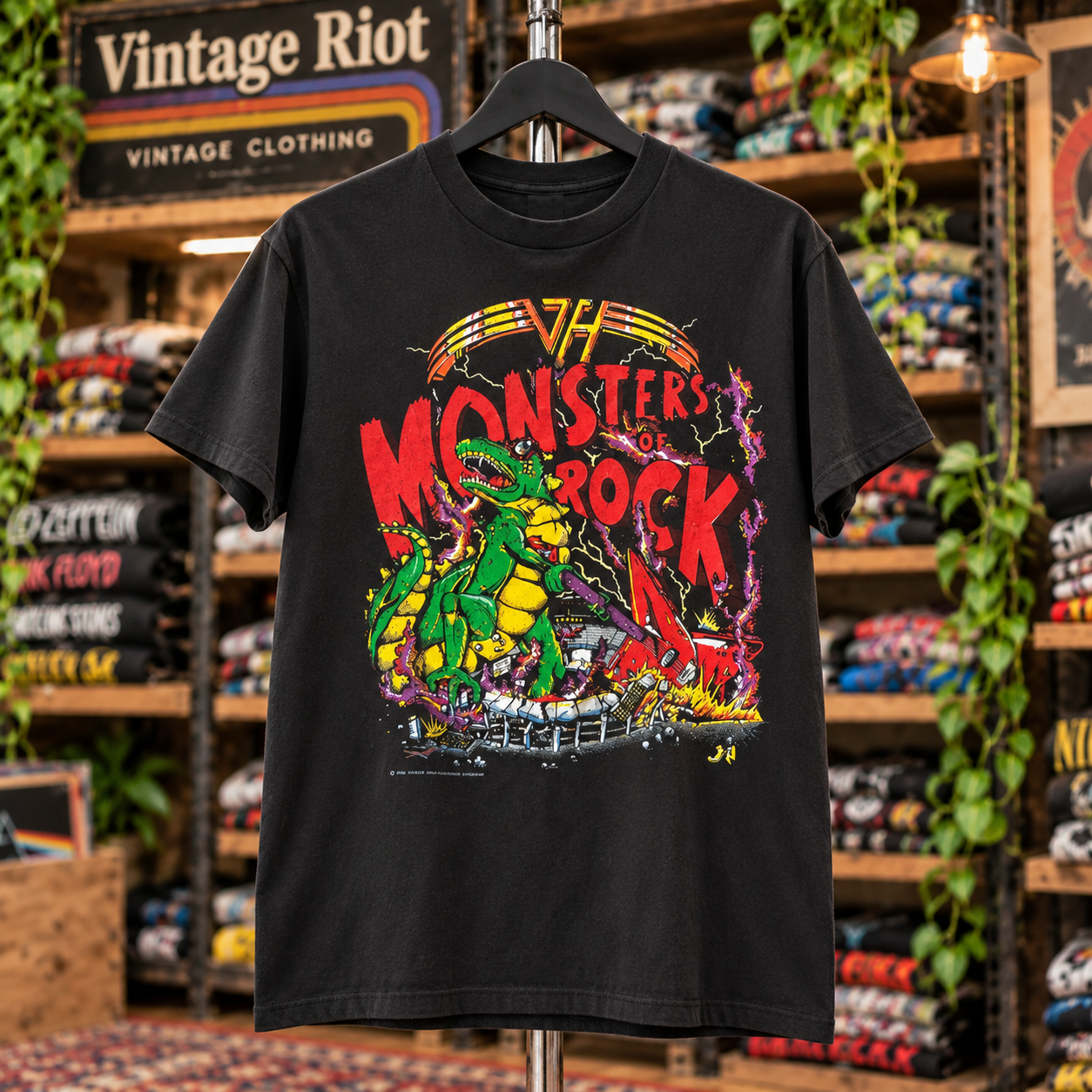 1988 Texxas Jam Monsters of Rock Retro T-Shirt — Black — illustrative front view