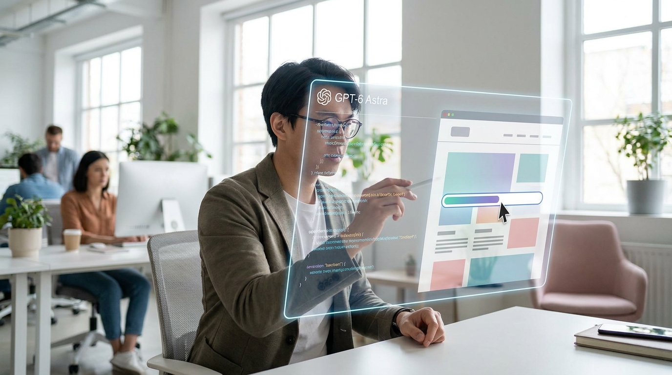 User interacting with GPT-6 Astra to create a website directly within ChatGPT, demonstrating the 'Sites' feature.