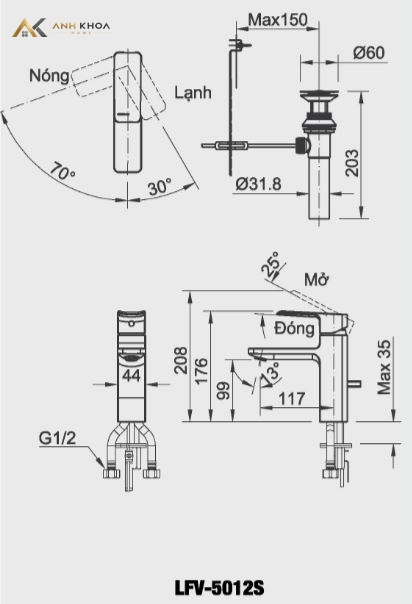ban ve voi chau Inax LFV-5012S