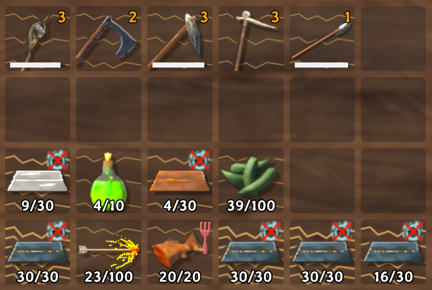 Angular line patterns behind items in a Valheim inventory.