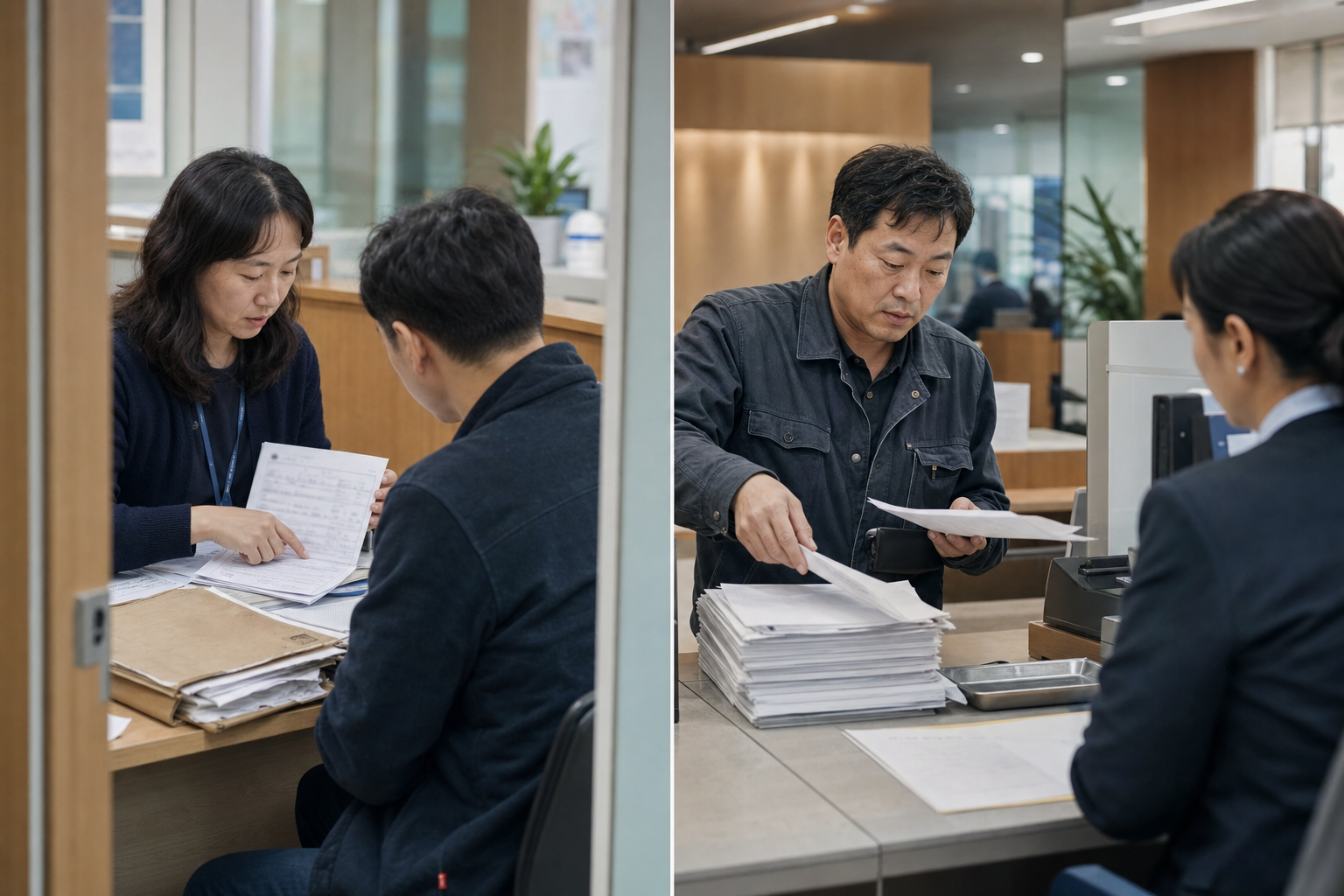 직접대출 공단 심사와 대리대출 은행 심사를 비교한 한국 상담 장면