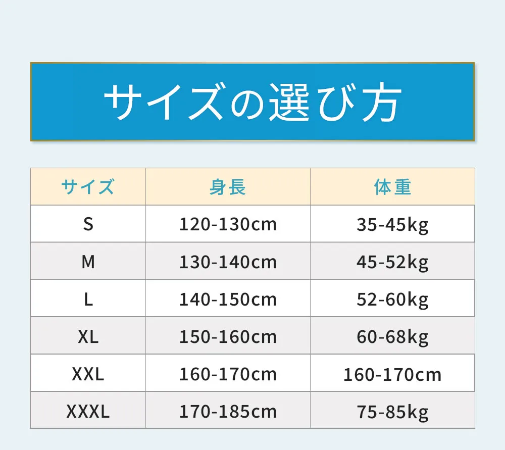 サイズの選び方（サイズ表）