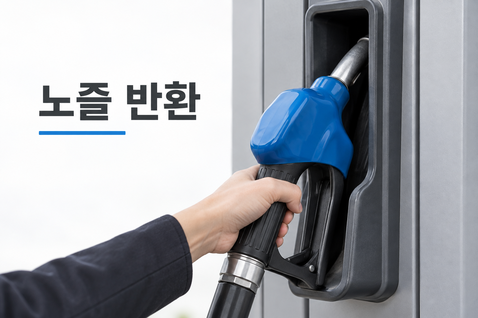 AI 설명용 장면: 추가 주입을 끝낸 뒤 노즐을 주유기 거치대에 반환하는 행동을 보여준다.