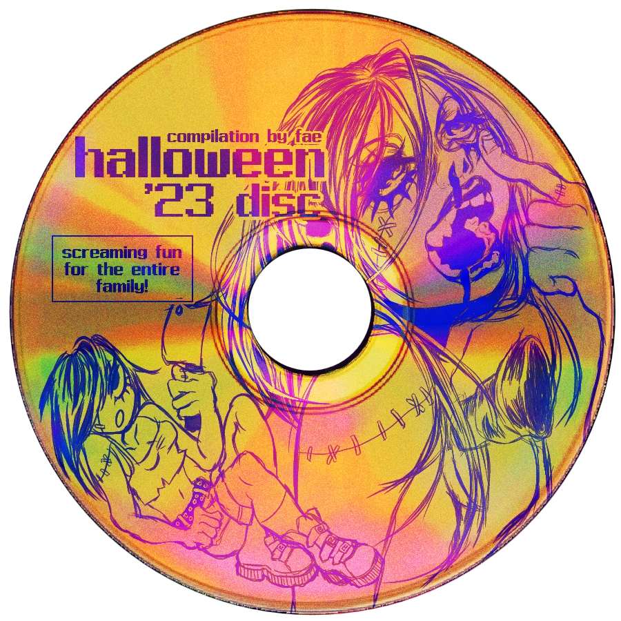 fake art mockup of halloween disc. orange disc with purple printing