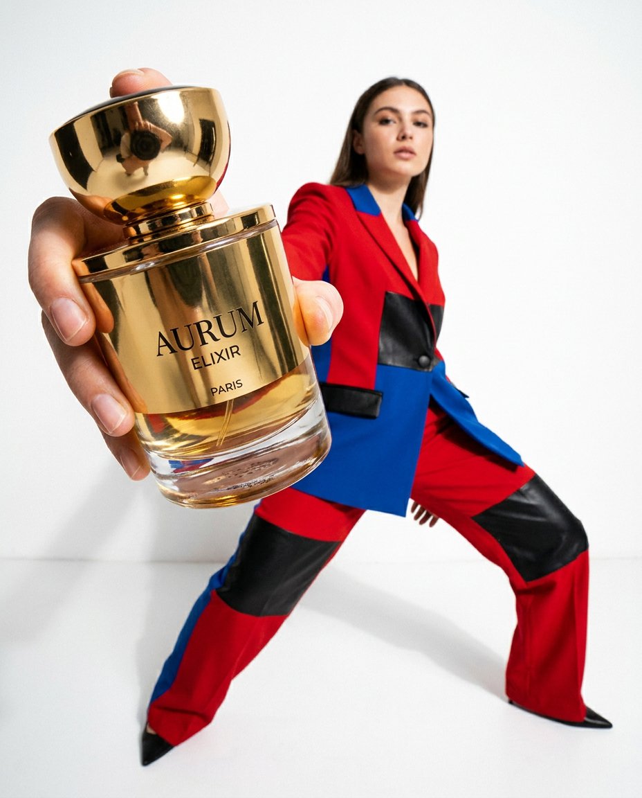 ChatGPT image prompt example — Low-angle product hero commercial advertising photograph