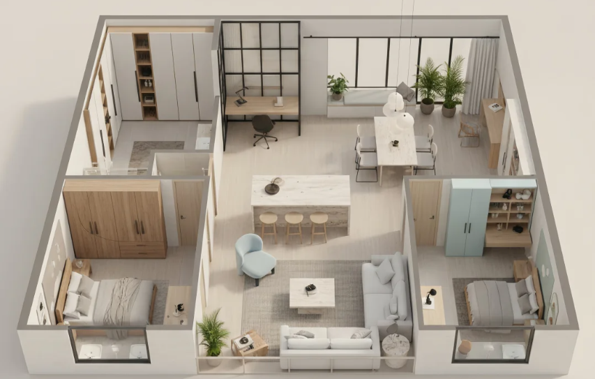 Overseas logistics service with containers and trucks