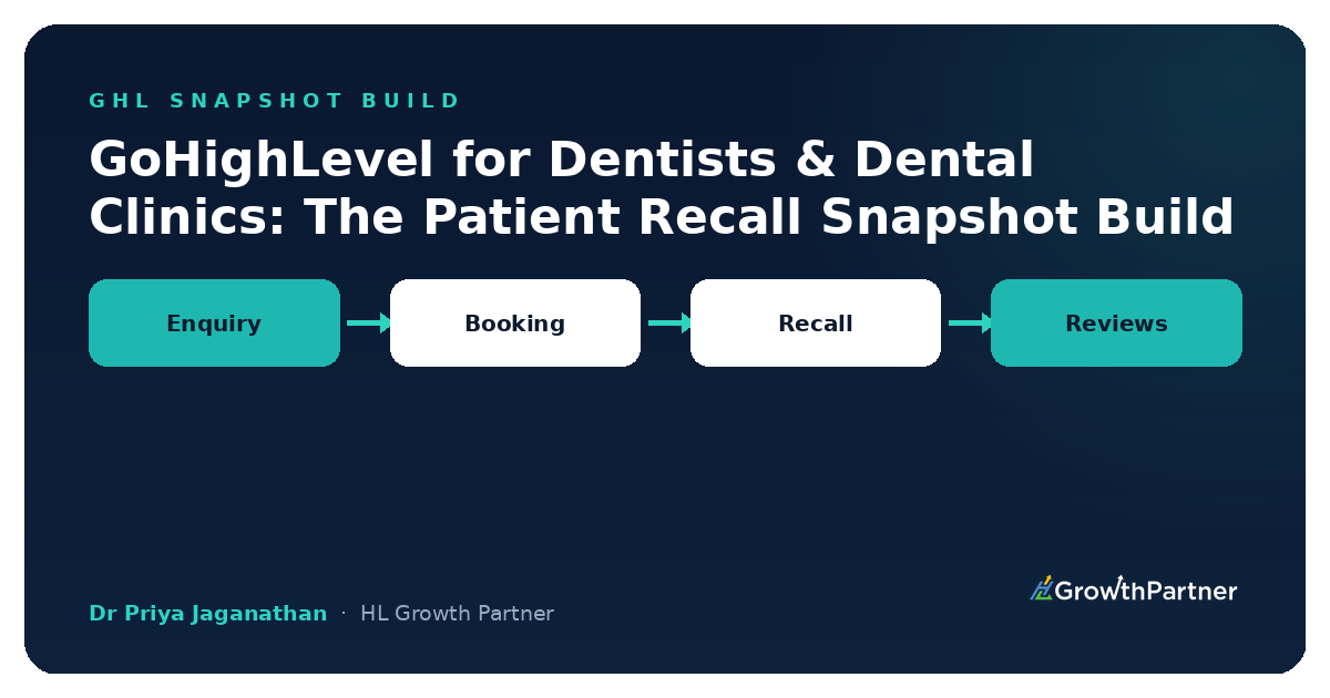 GoHighLevel for Dentists & Dental Clinics: The Patient Recall Snapshot Build (2026) — HL Growth Partner, Dr Priya Jaganathan