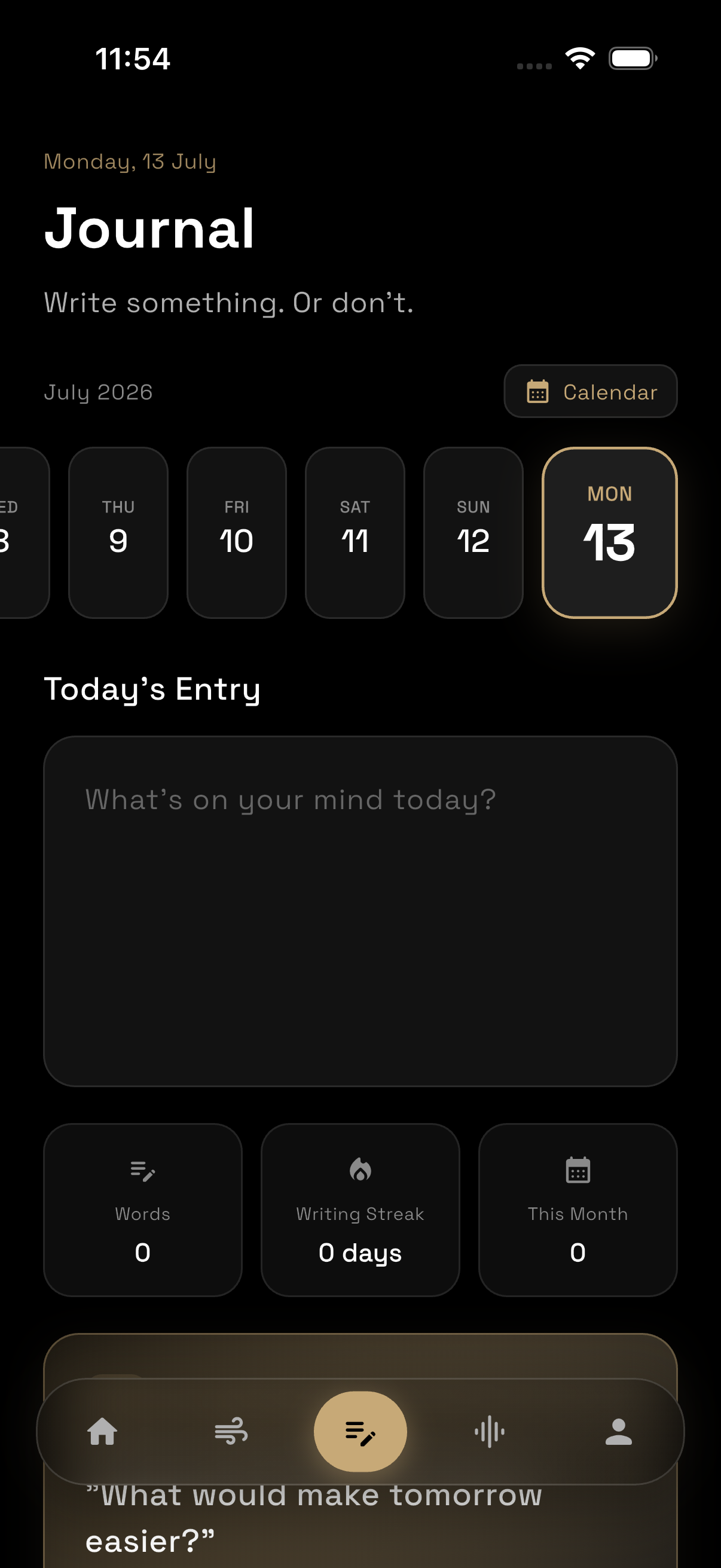 Notwell journal screen