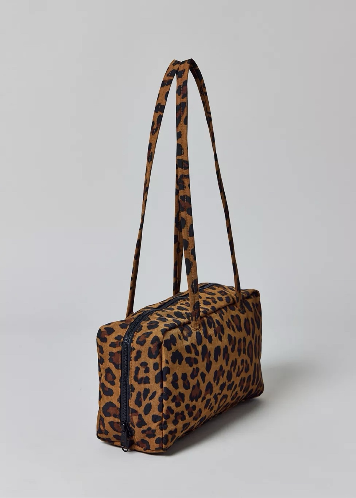 Baggu Nylon Bowler Bag in leopard print nylon, zip top
