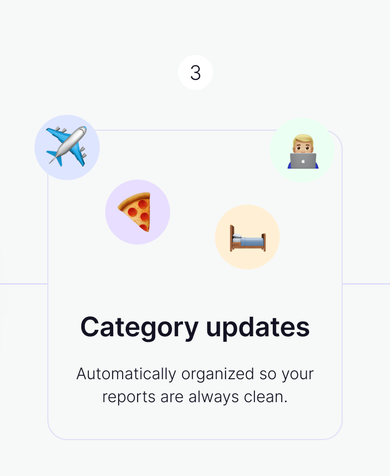 Step 3 - Category updates: automatically organized so your reports are always clean.