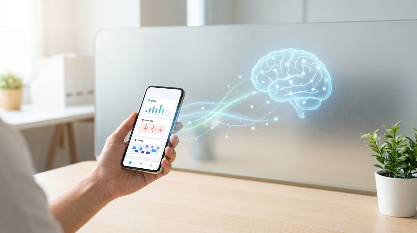Person connecting Apple Health data to Health in ChatGPT on a smartphone.