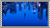 gif stamp of the scene in 'into the spiderverse' where miles is falling with the cityscape behind him, the upside-down camera angle making it look like he's ascending instead