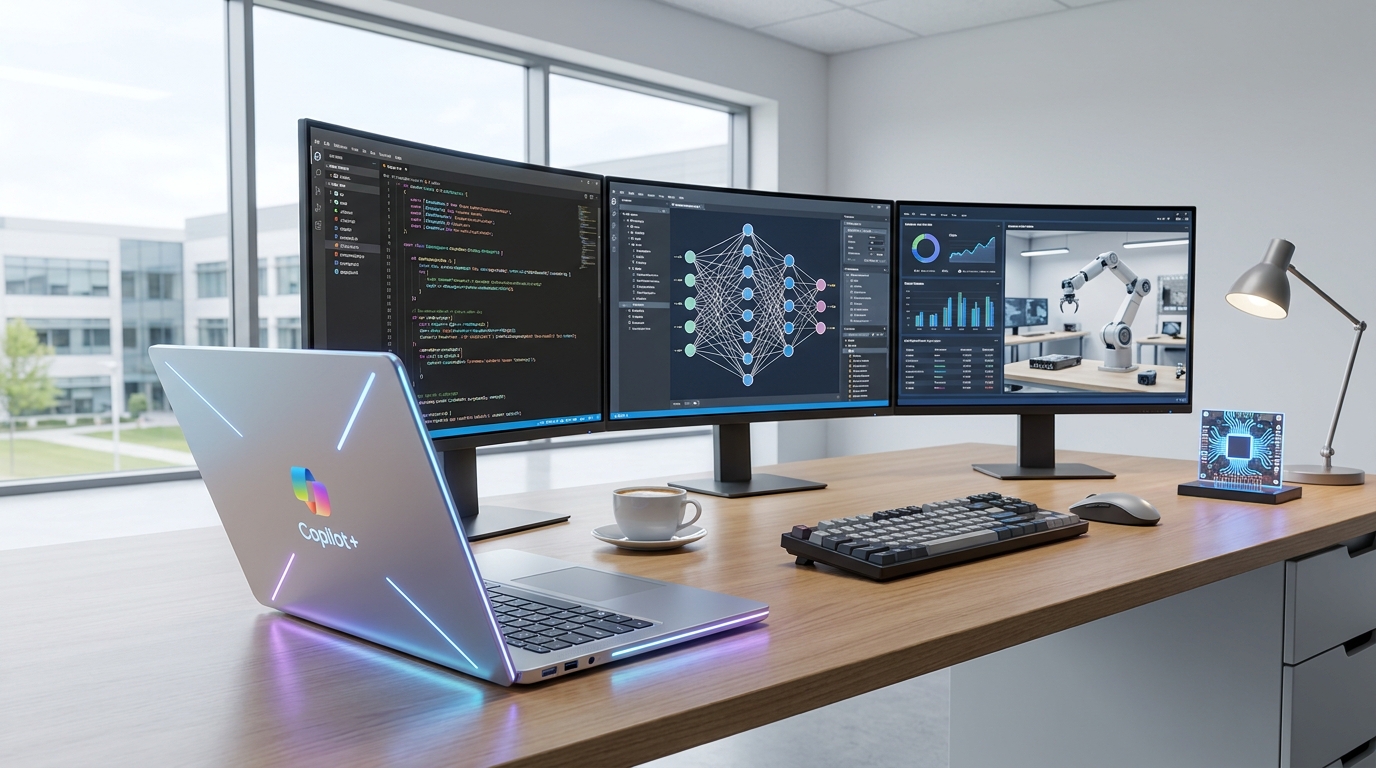 Developer working on a Copilot+ PC, showcasing the potential for AI-powered application development and innovation.