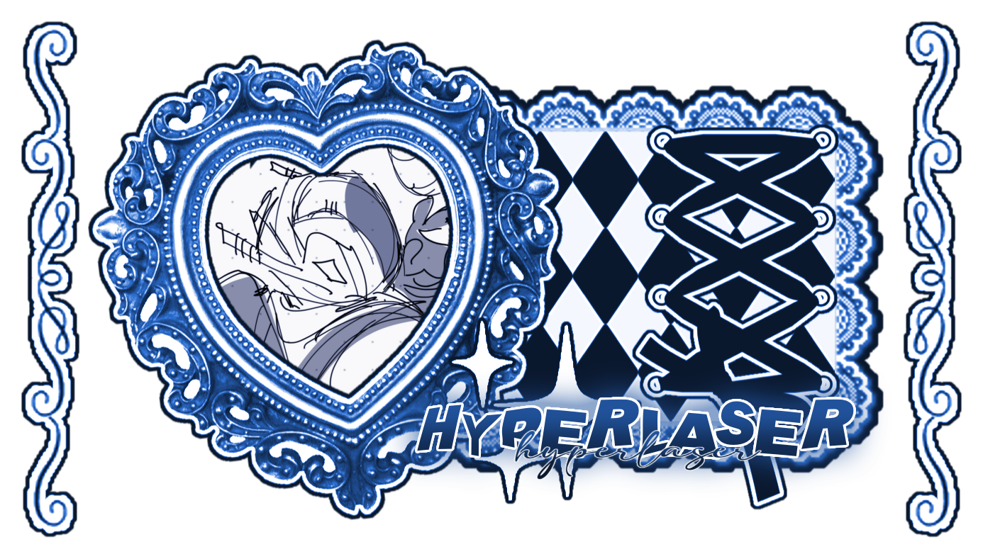 art by sacuniUltimate , frame by submarine-06 . text reading 'hyperlaser'