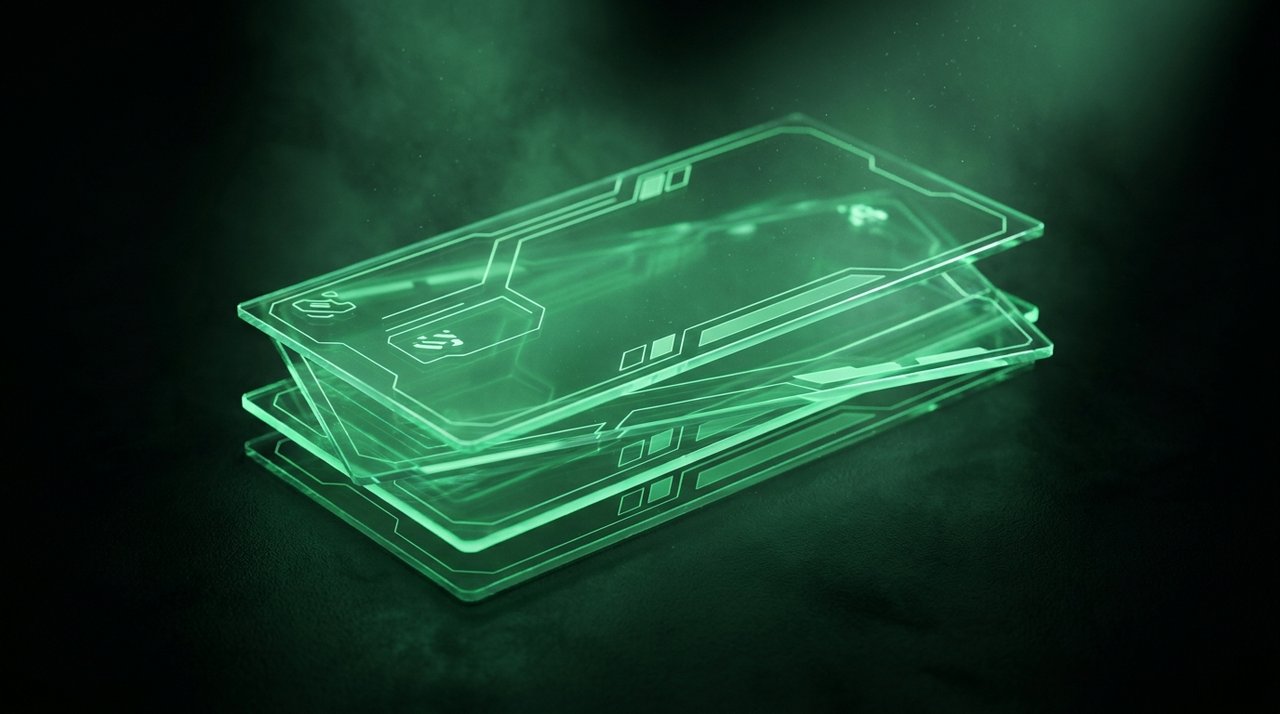 Layered glowing green diagram of prompt anatomy as floating stacked panels