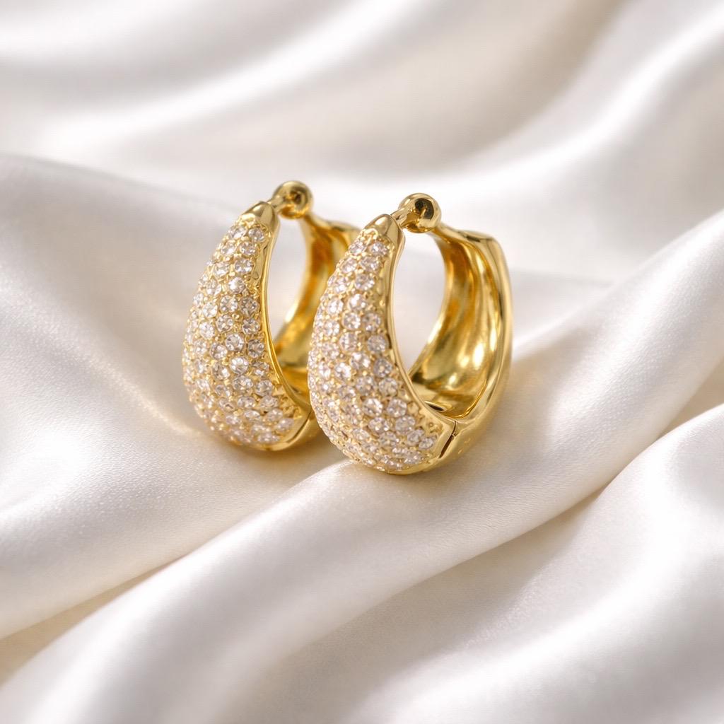 S. Steel Diamond Drop Hoops Big