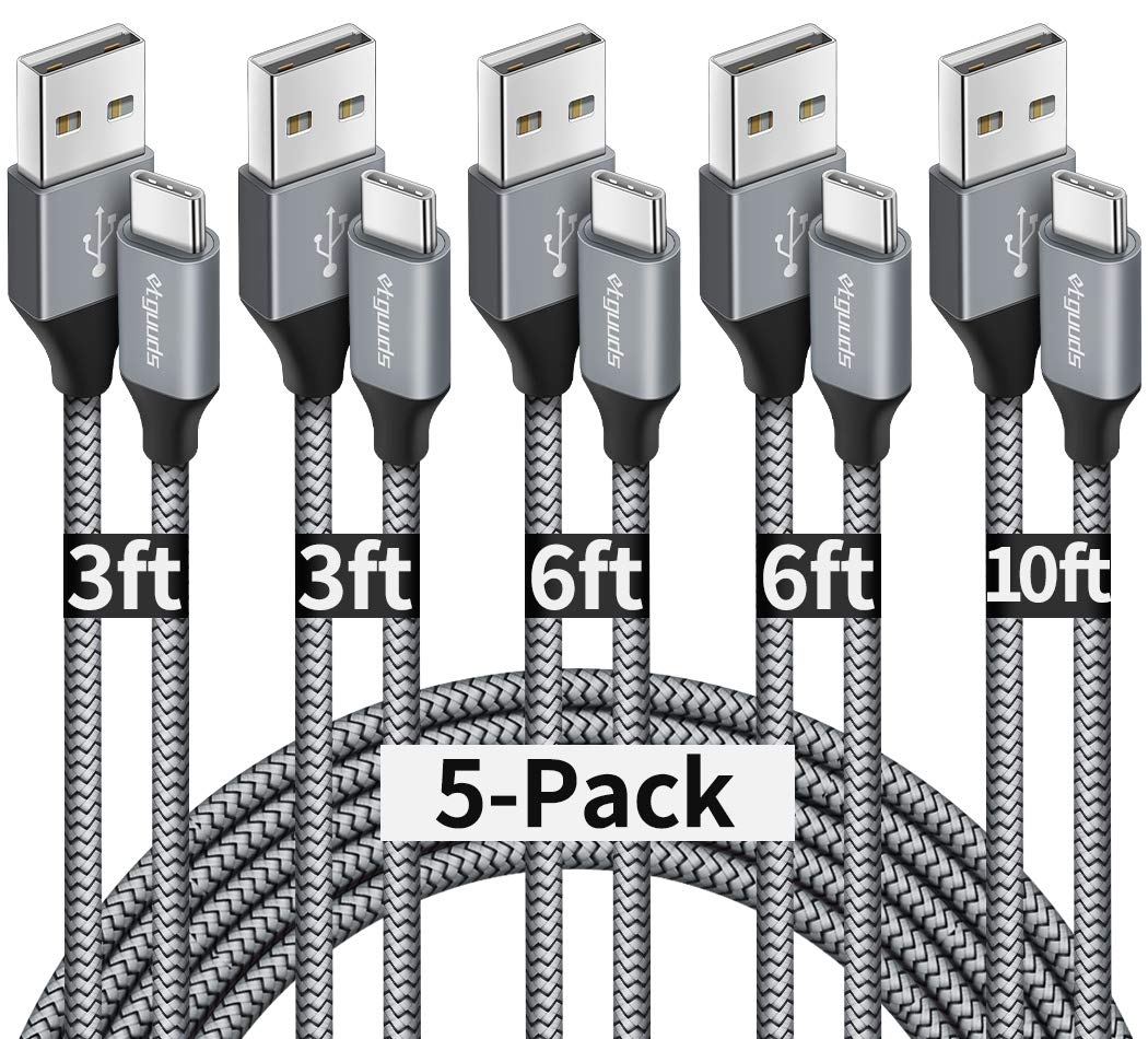 etguuds USB A to USB C Cable, 5-Pack (3/3/6/6/10 ft) Fast Charging Type C