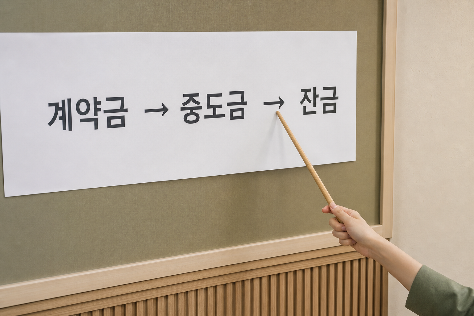 계약금·중도금·잔금과 이행 착수 시점을 시간순으로 구분한 도표