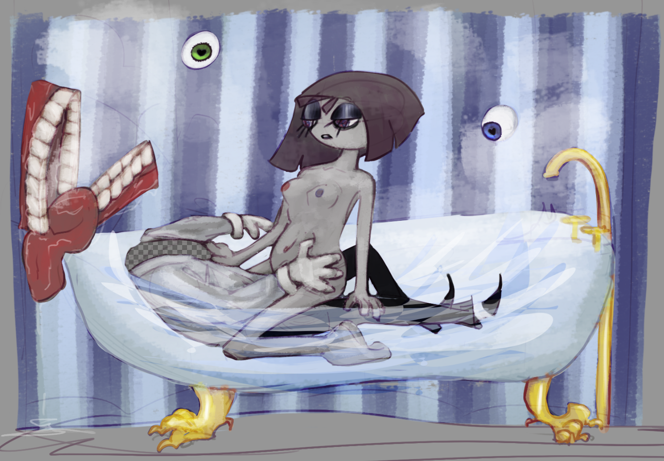 Pomni rides Caine in the bathtub