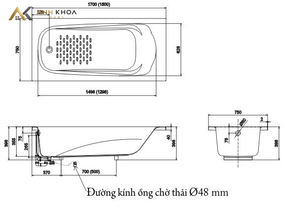Bản vẽ bồn tắm INAX FBV-1500R