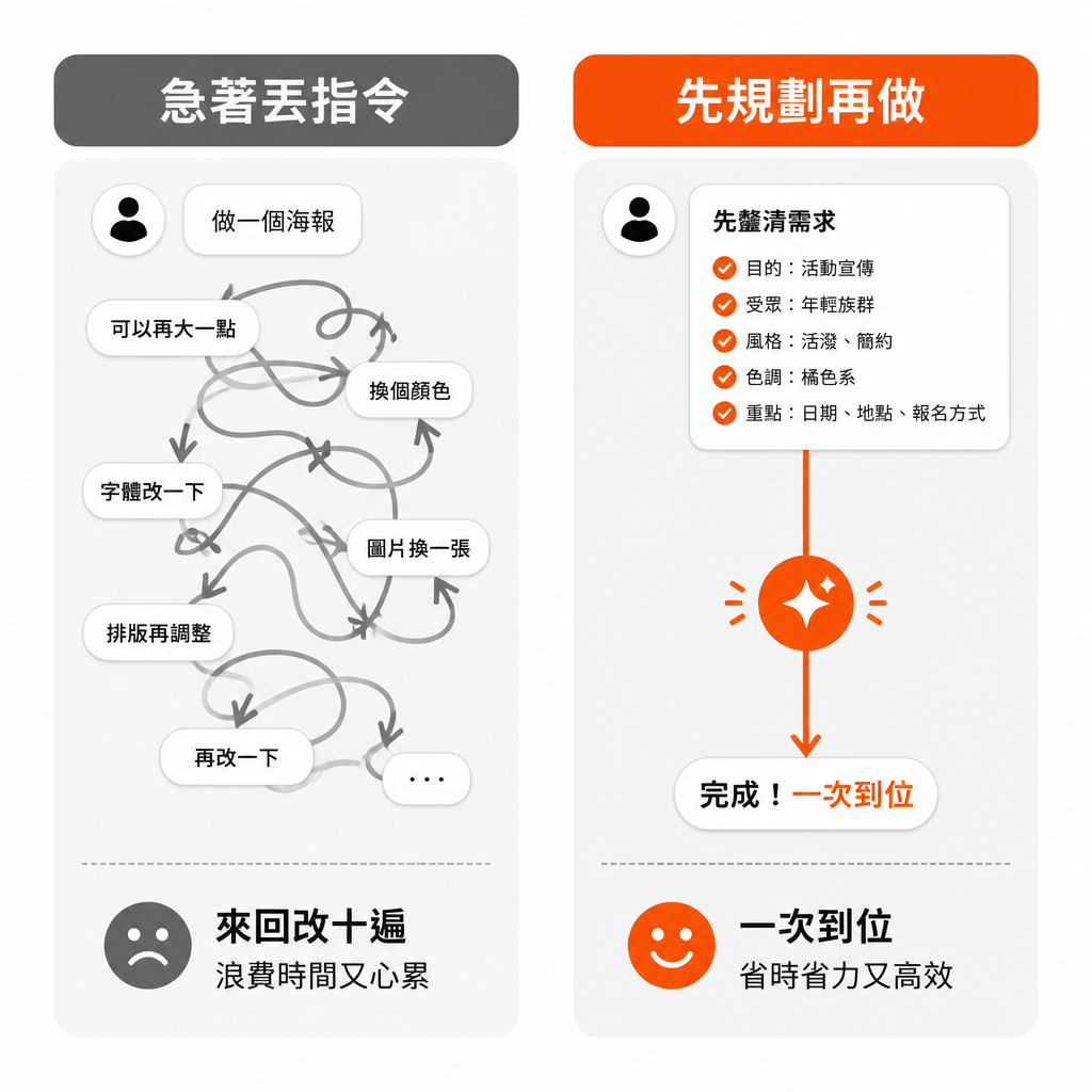 急著叫 AI 做 vs 先規劃再做 的結果對比