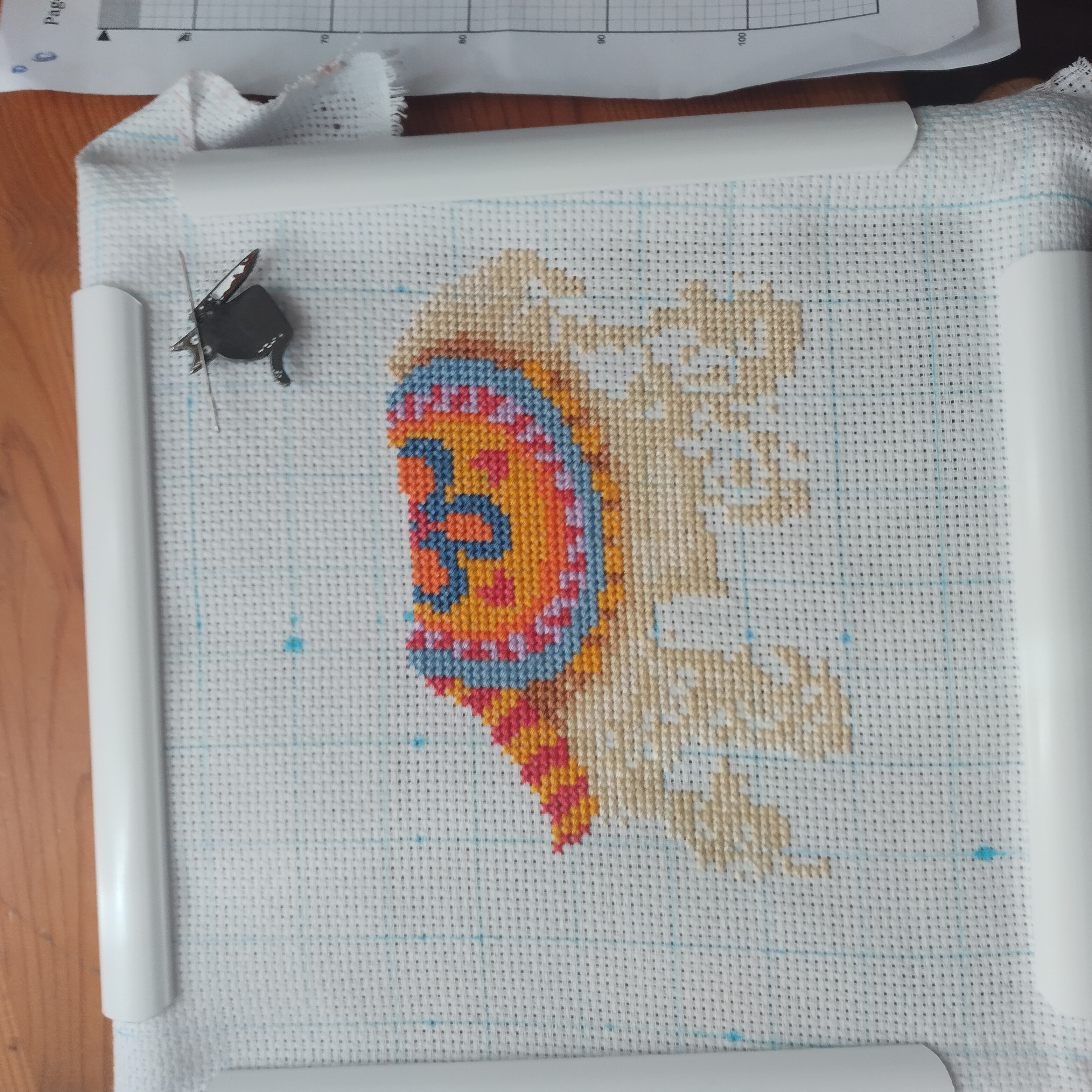 Cross stitch WIP of an alpaca