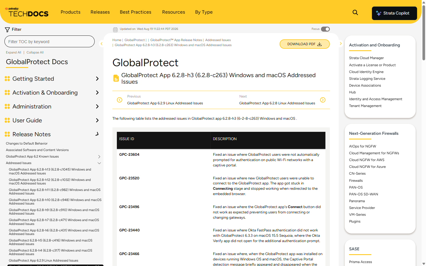 GlobalProtect 6.2.8-h3의 GPC-23604와 GPC-23520 수정 기록