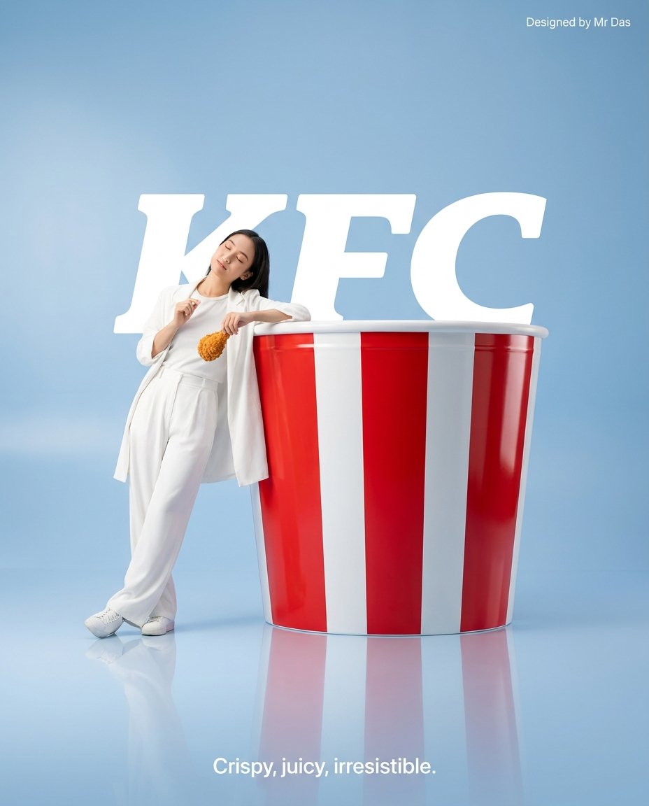 ChatGPT image prompt example — KFC giant bucket minimalist commercial advertisement