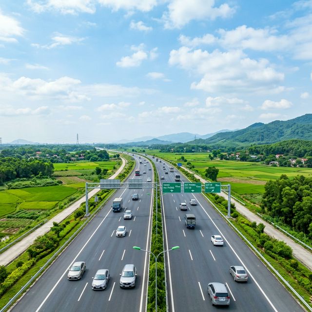 Toàn cảnh đường cao tốc Hà Nội Hải Phòng 5B hiện đại với 6 làn xe rực rỡ dưới nắng