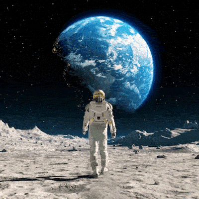 Astronaut on Moon Blue Earth Gif