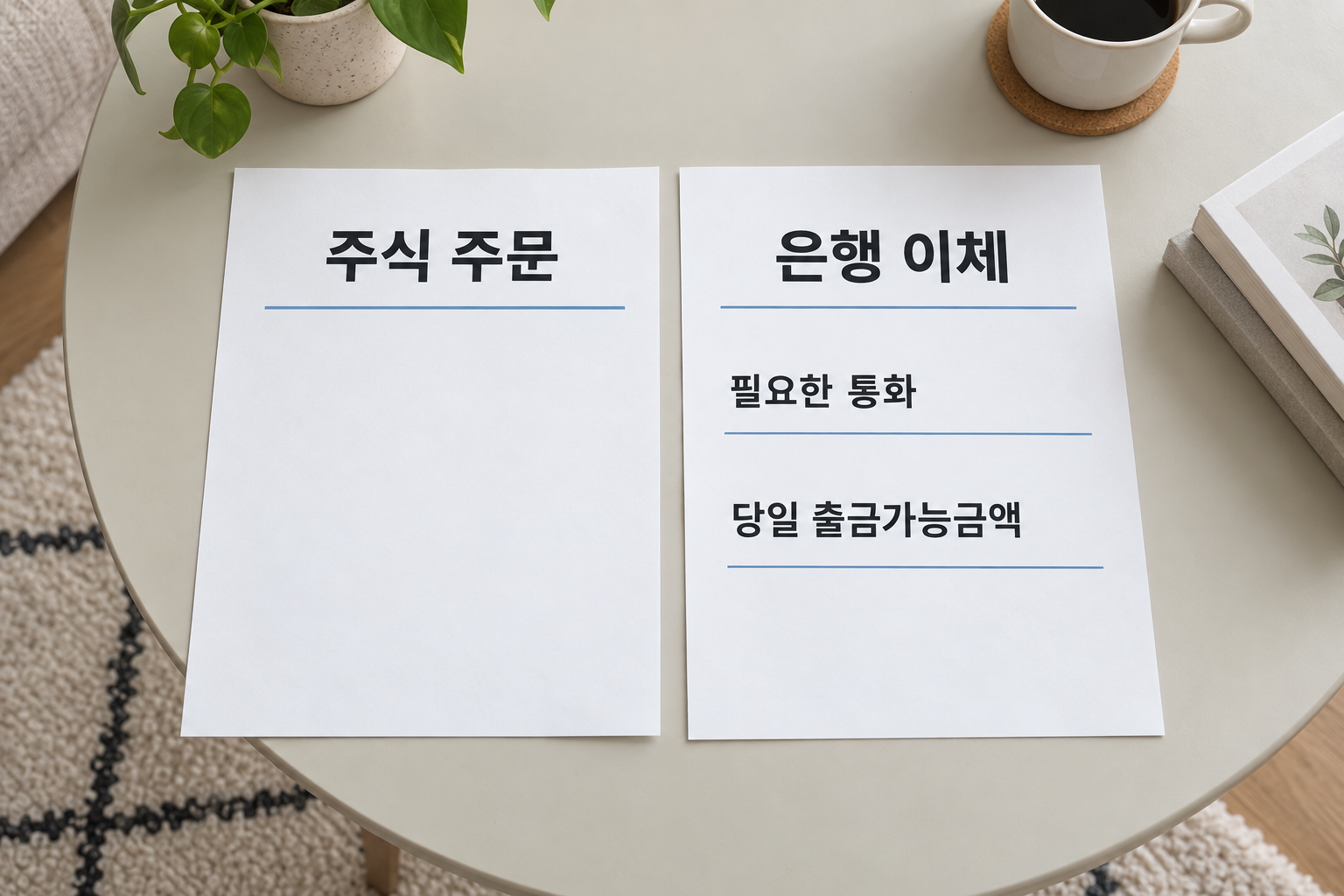 주문가능금액과 당일 출금가능금액의 서로 다른 용도를 비교하는 설명 장면