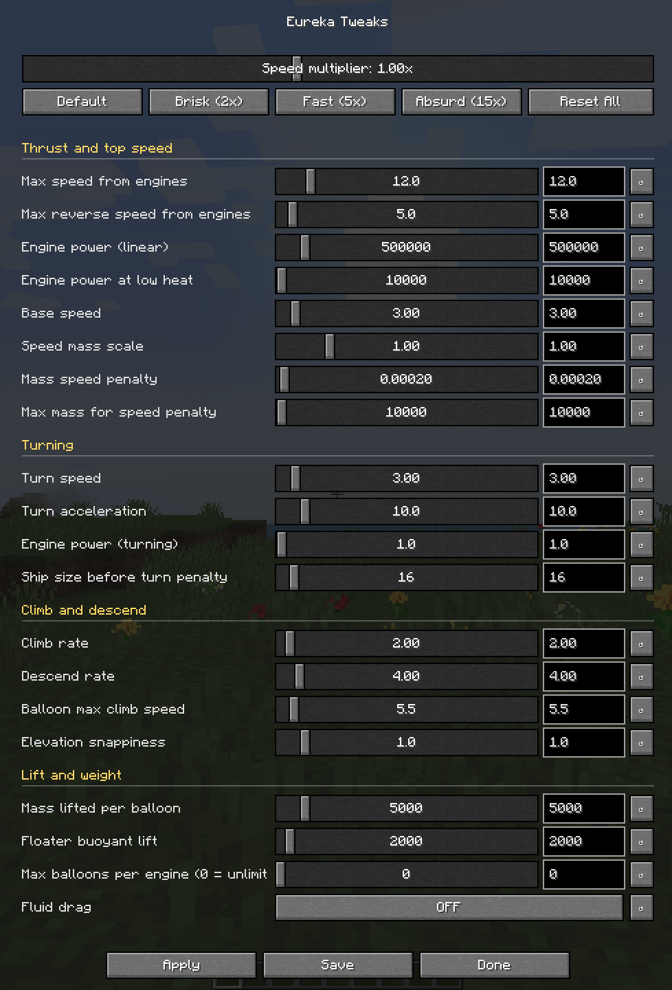 Eureka Tweaks Menu