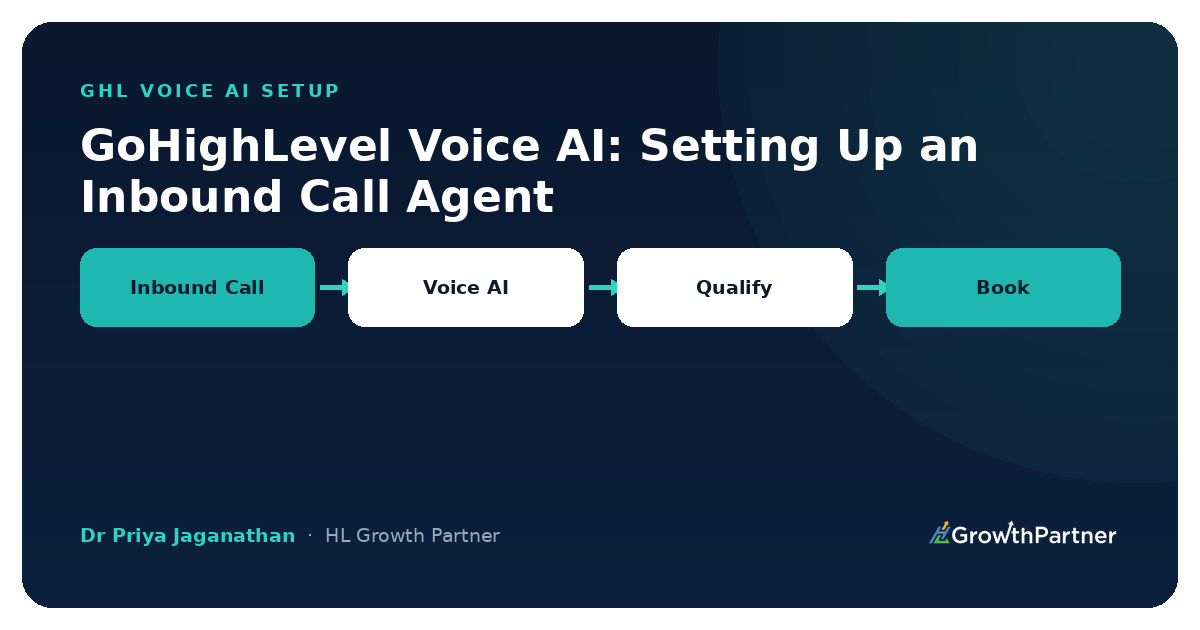 GoHighLevel Voice AI: Setting Up an Inbound Call Agent That Books Appointments (2026) — HL Growth Partner, Dr Priya Jaganathan