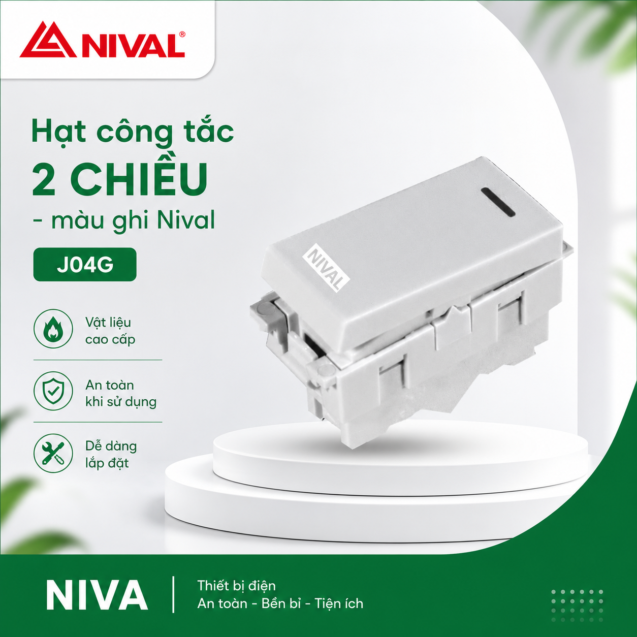 Hạt công tắc 2 chiều - màu ghi Nival