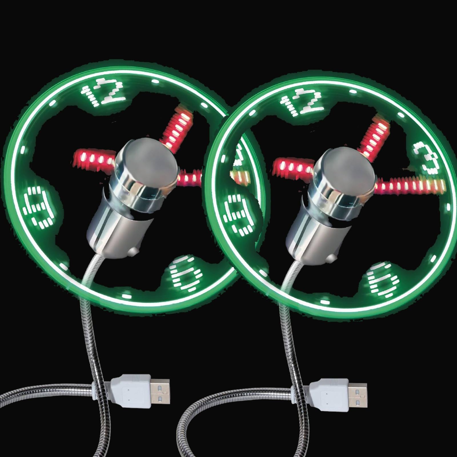 USB Clock Fan with Real Time Display, Mini Portable Flexible Cooling Fans with Led Light for Home Office (2)