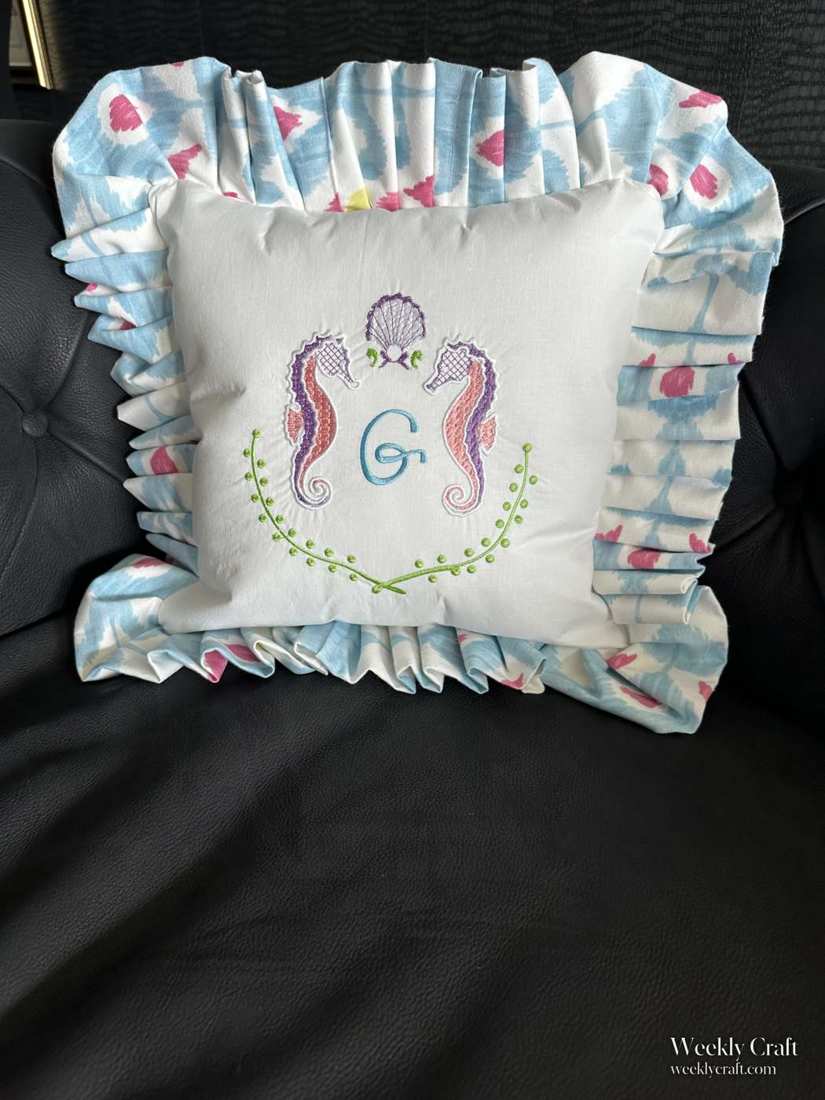 Seahorse monogram pillow