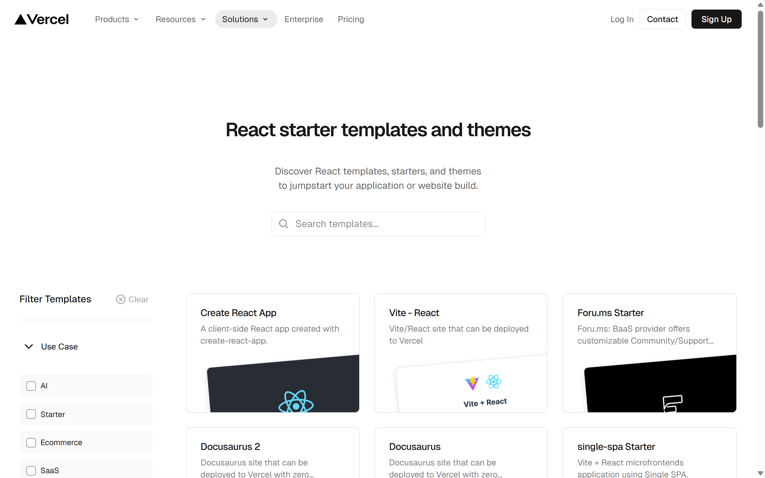 Vercel React 템플릿 페이지