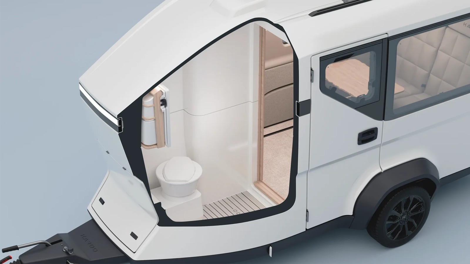 Karoo Camper 內建淋浴與卡匣式馬桶的官方衛浴示意圖