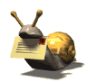 a cgi gif of a snail holding an envelope in its mouth