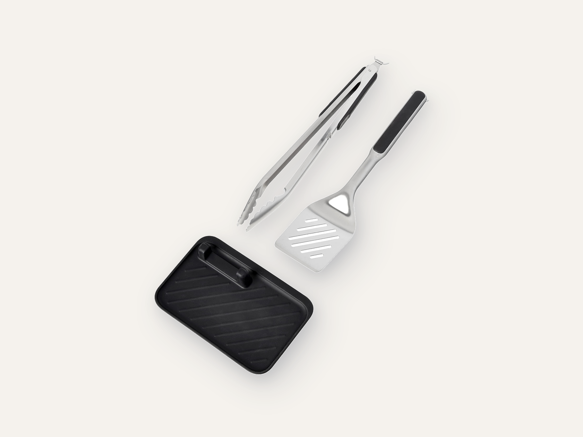 OXO Good Grips grilling tongs, turner and tool rest set