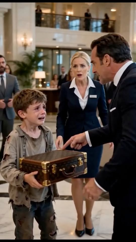 The Little Boy Opened The Briefcase In The Hotel Lobby