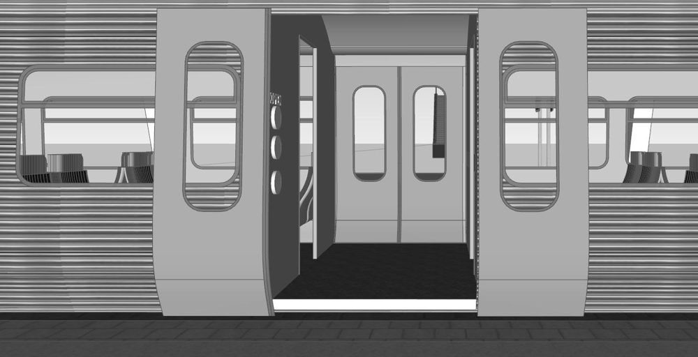Ramp call button on a train door