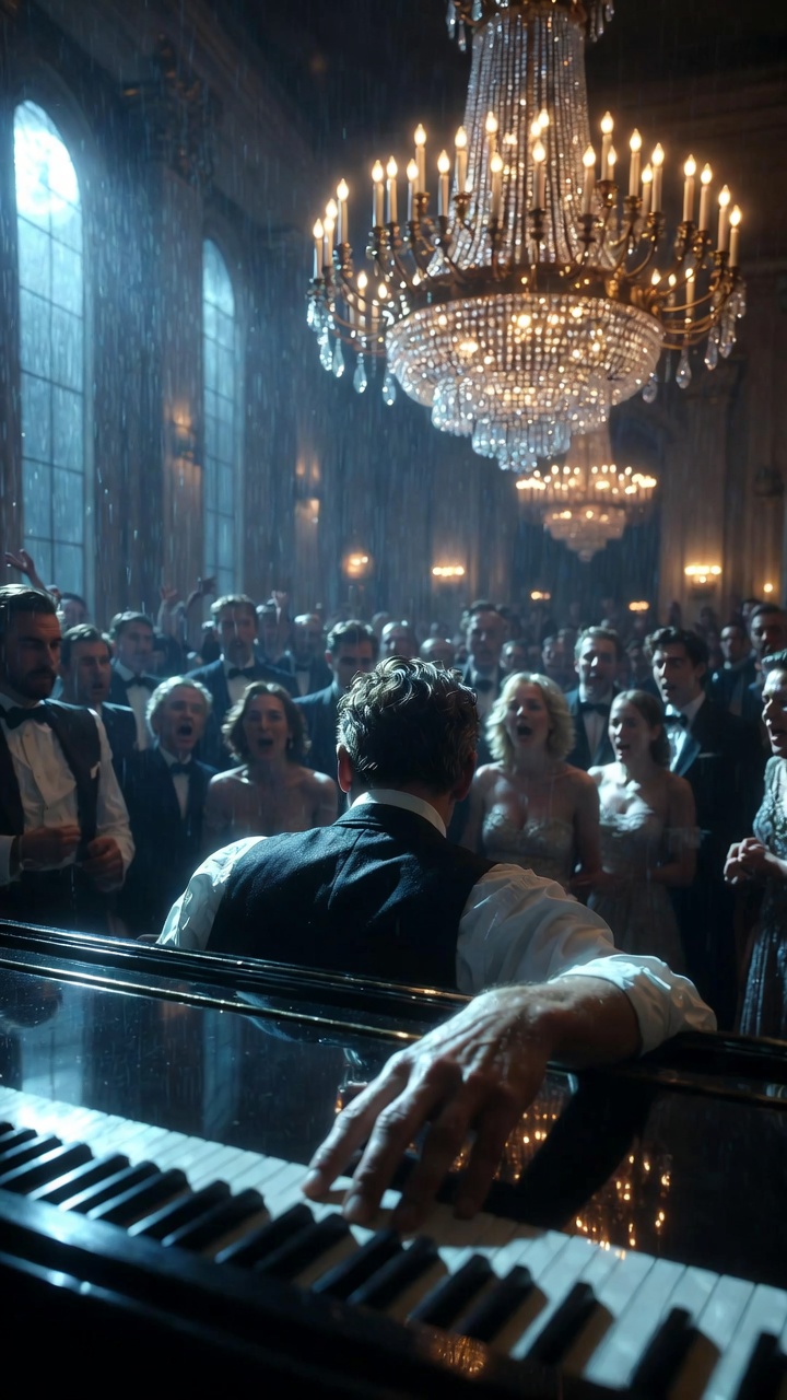 When the Mocked Waiter Touched the Piano Beneath the Chandelier — A Forgotten Melody Revealed the House the Billionaire Had Tried to Leave Behind