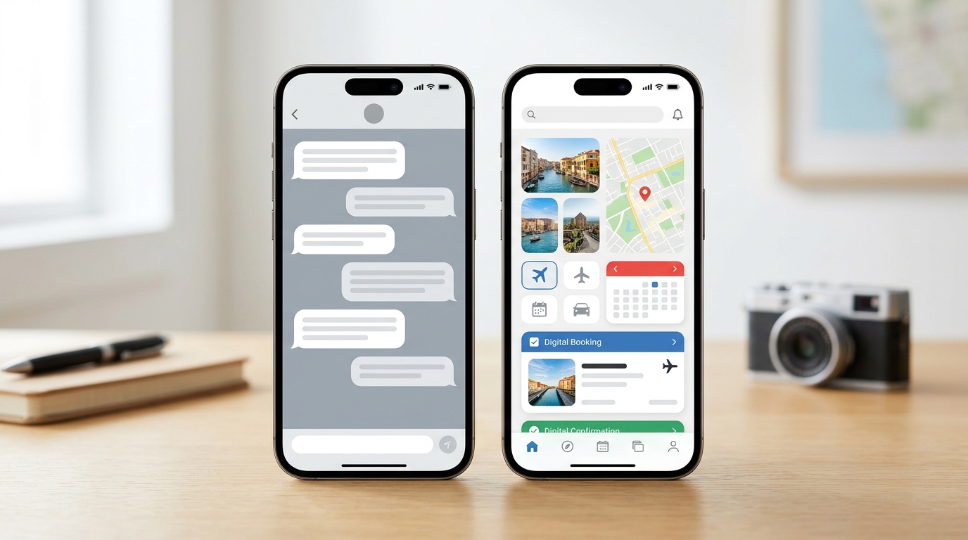 Comparison of a generic AI chat versus a specialized AI travel planner interface for trip planning.