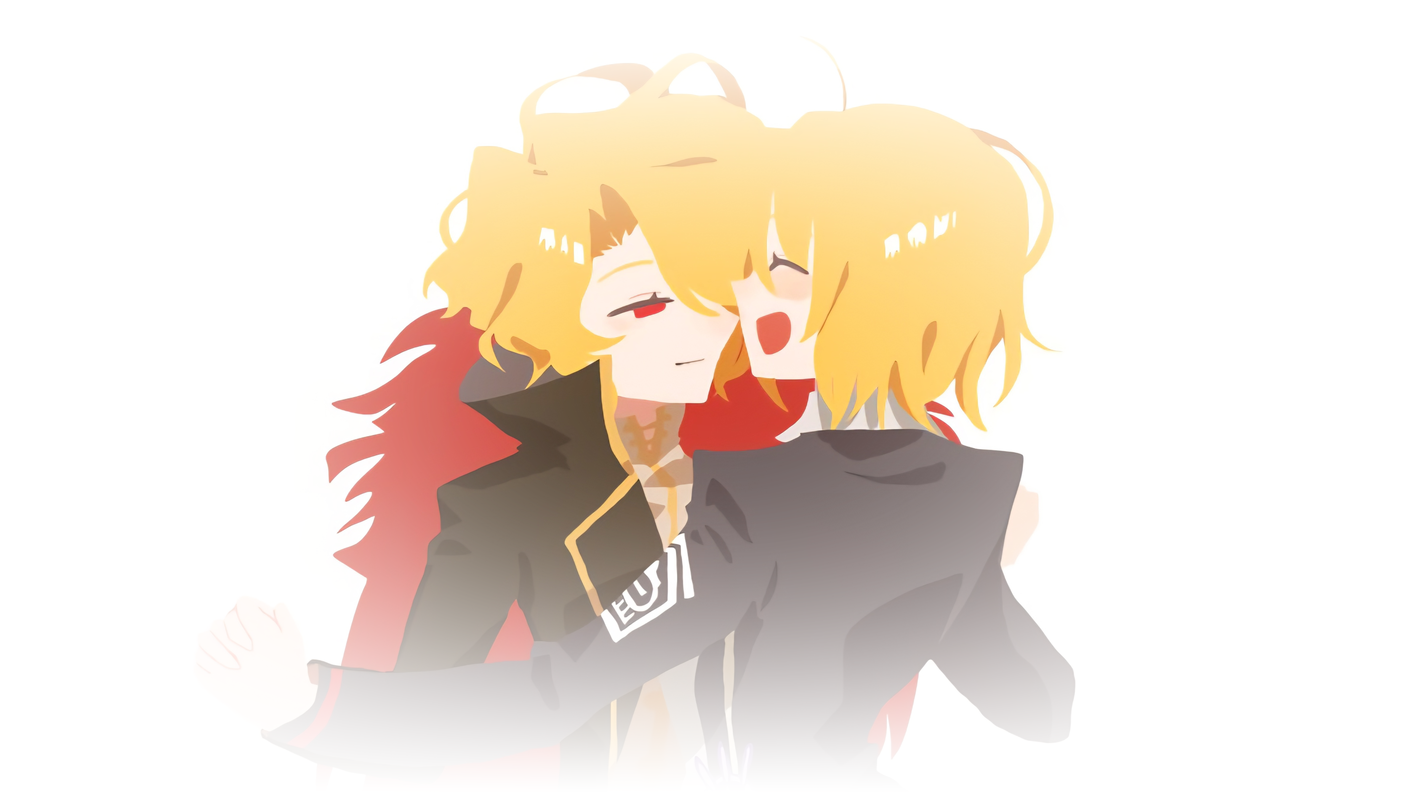 Lineless art of Sancho and Don Quixote(LCB) holding hands & smiling at eachother
